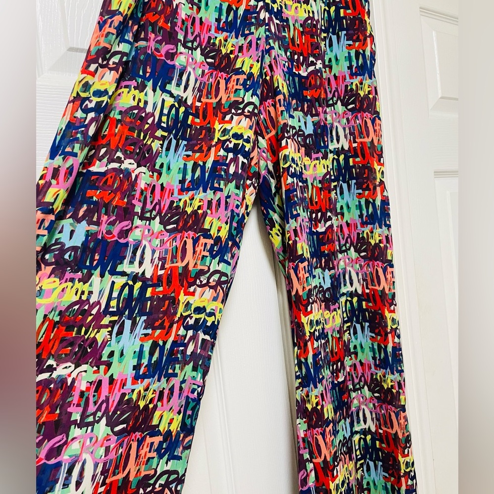 Streetwear Colorful Vibrant Love Boho,Wide Leg, 
Graffiti, High Rise Pants